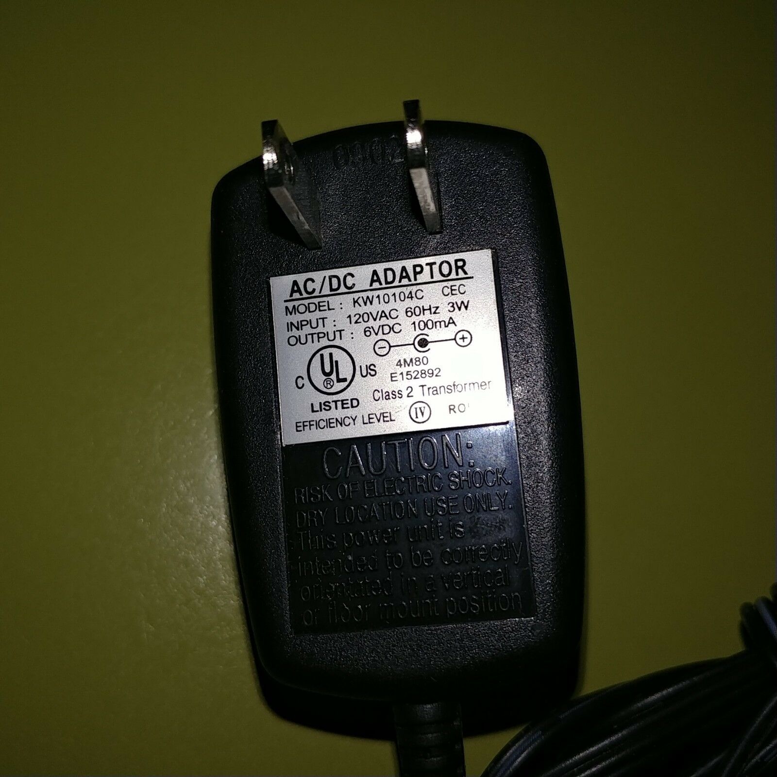 NEW KW10104C 6VDC 100mA AC DC Adapter Power Supply